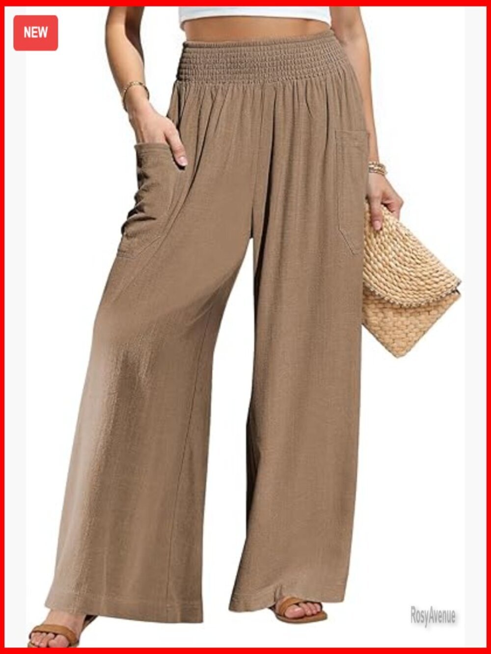 Women Linen Palazzo Pants Wide Leg High Waist Casual Lounge Pants Summer Beach